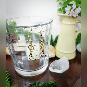 Gold Star & Moon Earrings - Stainless Steel - Handmade